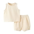 thumbnail image 1 of Plebaso Baby Boys Girls Full Cotton Two-Piece Sets Solid Color Crew-neck Sleeveless Tops Shorts Infant Summer Clothes, 1 of 3