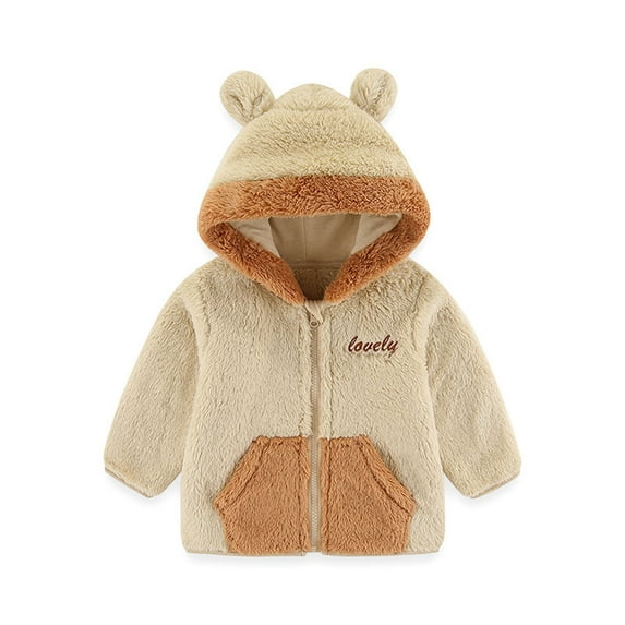 Plebaso Baby Boys Girls Hooded Coat Cartoon Solid Color Long Sleeve Fall Winter Kids Cute Zipper Fleece Jacket