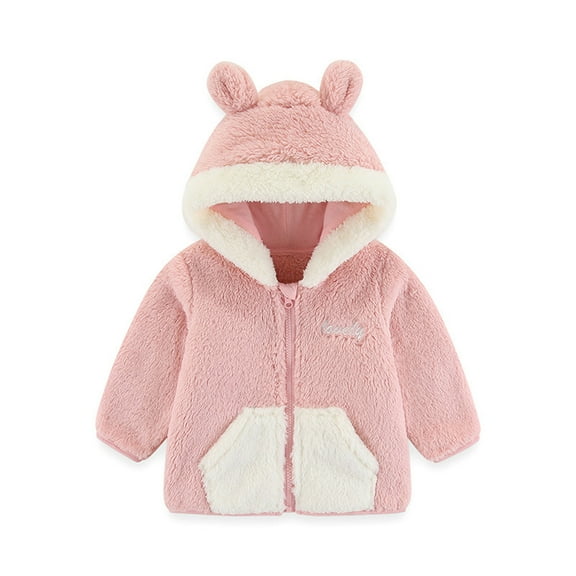 Plebaso Baby Boys Girls Hooded Coat Cartoon Solid Color Long Sleeve Fall Winter Kids Cute Zipper Fleece Jacket