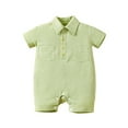 thumbnail image 1 of Plebaso Baby Cotton Romper Summer Solid Color Lapel Button-down Jumpsuit Outfits For Girls Boys Overalls, 1 of 4