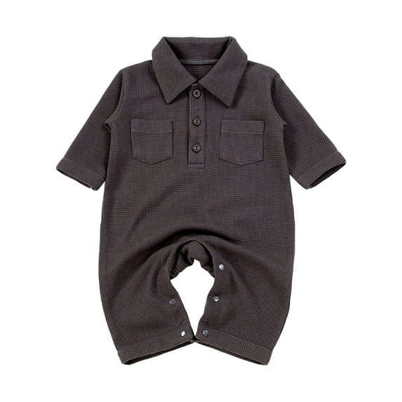 Plebaso Baby Cotton Romper Summer Solid Color Lapel Button-down Jumpsuit Outfits For Girls Boys Overalls