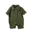 thumbnail image 1 of Plebaso Baby Cotton Romper Summer Solid Color Lapel Button-down Jumpsuit Outfits For Girls Boys Overalls, 1 of 4