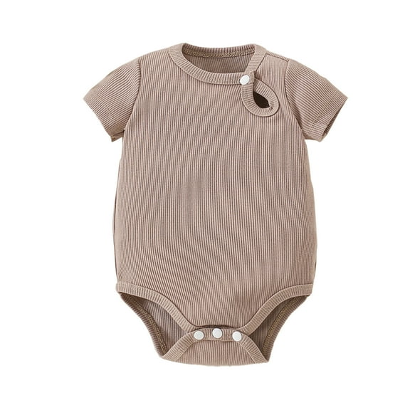 Plebaso Baby Cotton Romper Summer Solid Color Striped Button-down Jumpsuit Outfits For Girls Boys Climbing Clothes