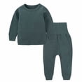 thumbnail image 1 of Plebaso Baby Girls Boys Crew Neck Long Sleeve High Waist Trousers Set Fall Winter Solid Color Outfits Pants Can Be Opened, 1 of 5