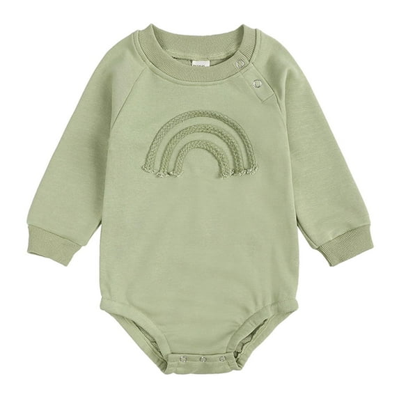 Plebaso Baby Girls Boys Cute Romper Crew Neck Solid Color Long Sleeve Button Sweatshirt Jumpsuits Baby Clothes