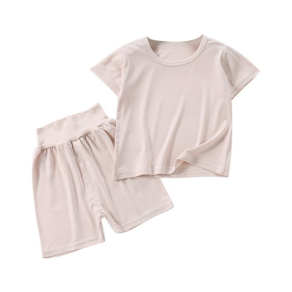 Plebaso Baby Girls Boys Round Neck Short Sleeve T-shirt High Waisted Shorts Two-piece Outfits Baby Summer Clothes Suit