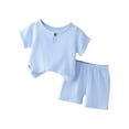 thumbnail image 1 of Plebaso Baby Girls Boys Round Neck Short Sleeve T-shirt Shorts Cotton Linen Two-piece Outfits Baby Summer Clothes Set, 1 of 7