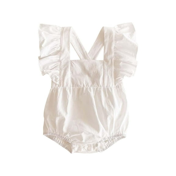Plebaso Baby Girls Boys Summer Clothes Flying Sleeve Back Cross Solid Color Rompers Newborn Jumpsuit