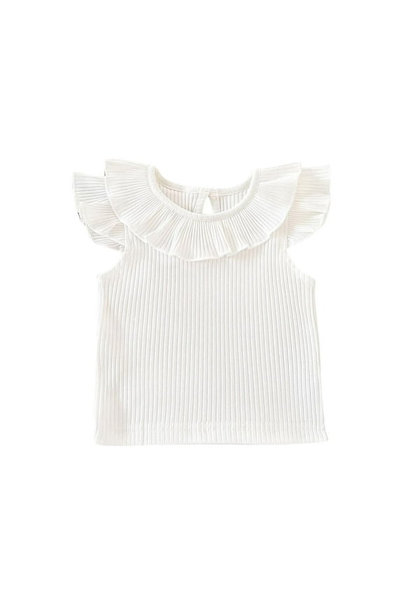 Baby Girls Cute Tops Toddler Ruffle Short Sleeve Cotton Blouses Kids Summer Solid Color T Shirts