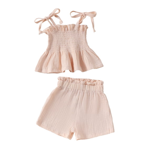 Plebaso Baby Girls Solid Color Sleeveless Camisole Tops Straight-leg Pants Two-Piece Set Kids Summer Clothes