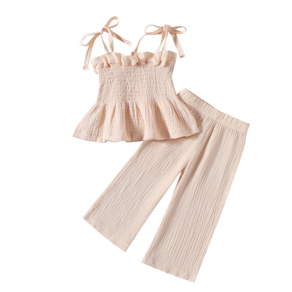 Plebaso Baby Girls Solid Color Sleeveless Camisole Tops Straight-leg Pants Two-Piece Set Kids Summer Clothes