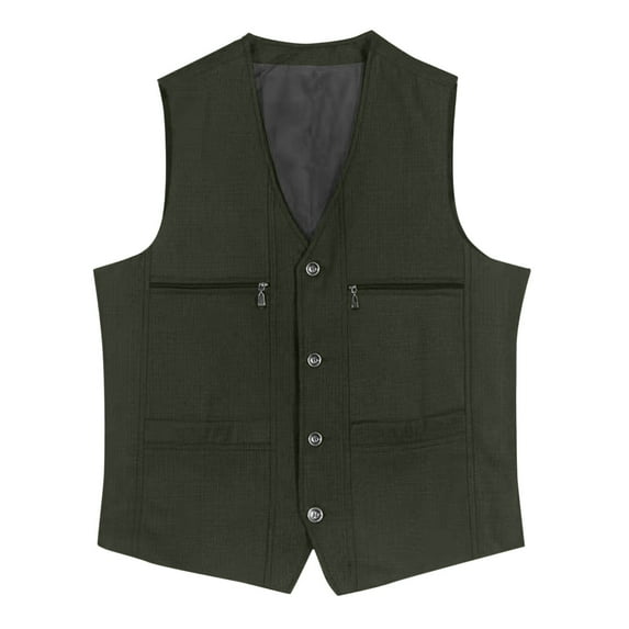 Plebaso Big and Tall Mens Suit Vest Casual V Neck Business Formal Waistcoat Vest with Zipper Pockets