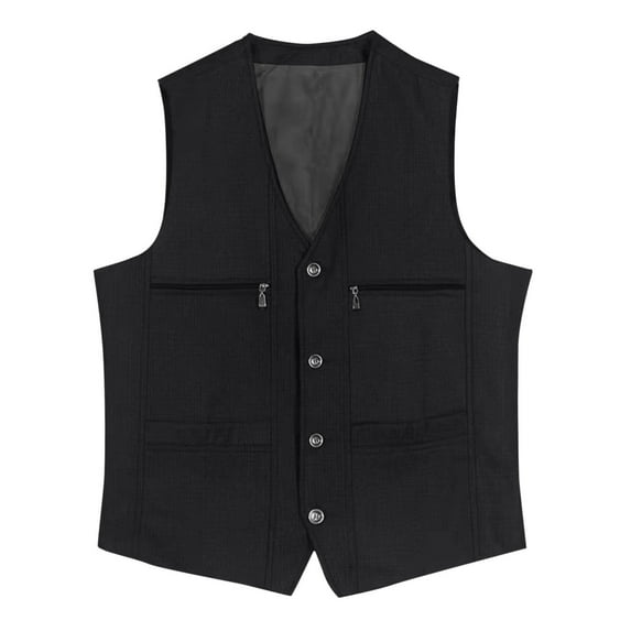 Plebaso Big and Tall Mens Suit Vest Casual V Neck Business Formal Waistcoat Vest with Zipper Pockets