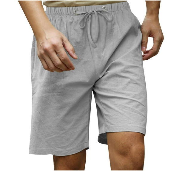 Plebaso Big and Tall Shorts for Men Cotton Linen Drawstring Casual Shorts Lightweight Summer Beach Shorts