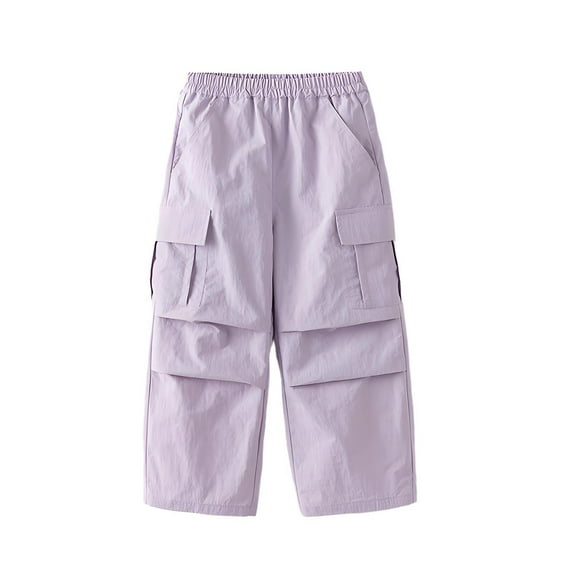 Plebaso Boys Girls Cargo Pants Lightweight Elastic Waist Kids Cute Wide Leg Pants Baggy Casual Trousers
