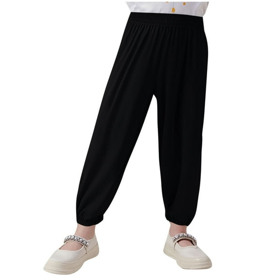 Plebaso Boys Girls Cotton Pants Casual Baggy Jogger Pants Elastic Waist Solid Color Kids Long Bloomers