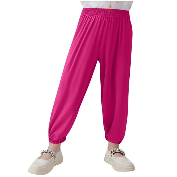 Plebaso Boys Girls Cotton Pants Casual Baggy Jogger Pants Elastic Waist Solid Color Kids Long Bloomers