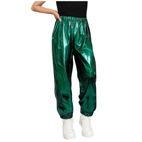 Plebaso Boys Girls Dance Pants Sparkly Casual High Waist Party Pants Shiny Club Trousers for 3-16 Years