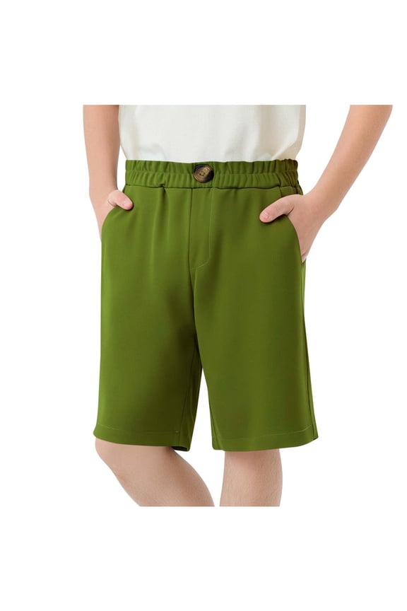 Boys Girls Shorts Kids School Uniform Shorts Casual Elastic Waist Knee Length Shorts with Pockets