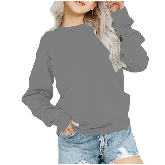 Plebaso Boys Girls Sweatshirt Long Sleeve Round Neck Plain Sweat Shirts Kids Casual Loose Pullover Tops