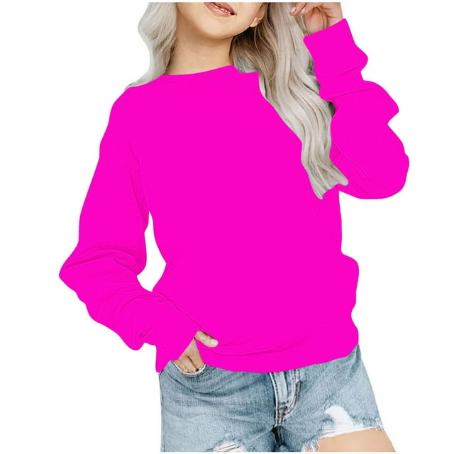 Plebaso Boys Girls Sweatshirt Long Sleeve Round Neck Plain Sweat Shirts Kids Casual Loose Pullover Tops