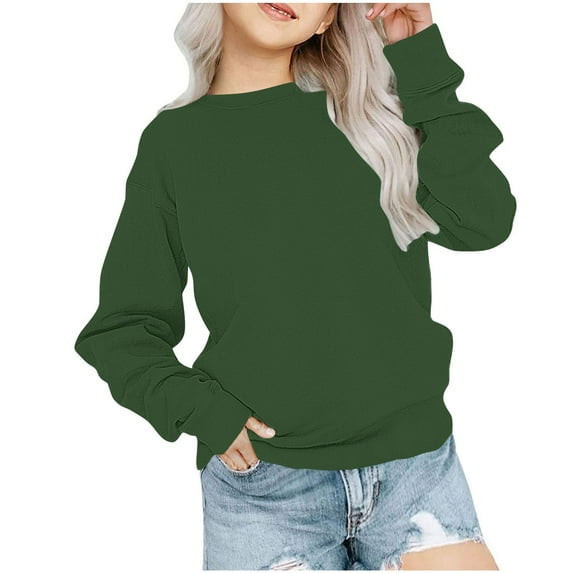 Plebaso Boys Girls Sweatshirt Long Sleeve Round Neck Plain Sweat Shirts Kids Casual Loose Pullover Tops