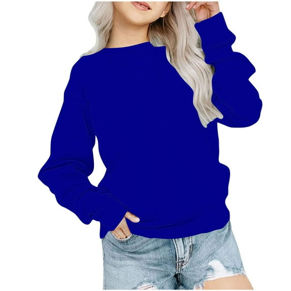 Plebaso Boys Girls Sweatshirt Long Sleeve Round Neck Plain Sweat Shirts Kids Casual Loose Pullover Tops