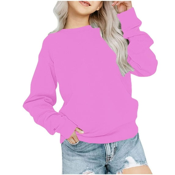 Plebaso Boys Girls Sweatshirt Long Sleeve Round Neck Plain Sweat Shirts Kids Casual Loose Pullover Tops