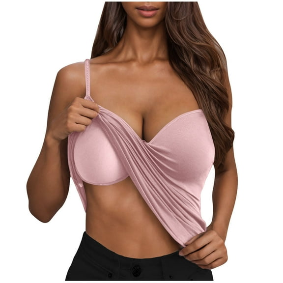 Plebaso Built in Bra Camisole for Women V Neck Comfy Padded Tank Tops Womens Spaghetti Strap Cami Shirts