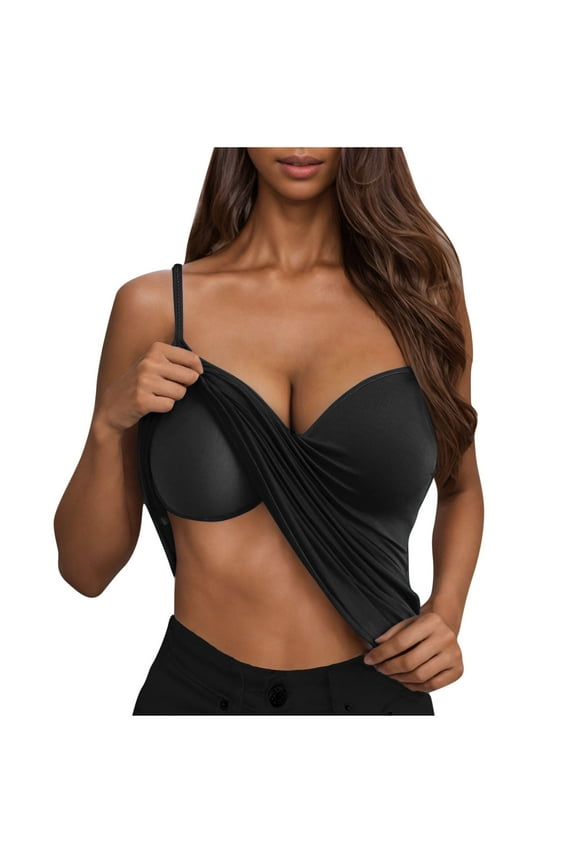 Built in Bra Camisole for Women V Neck Comfy Padded Tank Tops Womens Spaghetti Strap Cami Shirts