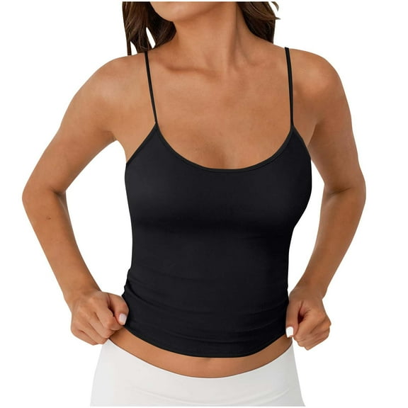 Plebaso Camisole Tops for Women Spaghetti Strap Tank Tops Solid Color Casual Basic Bottom Cami Undershirts