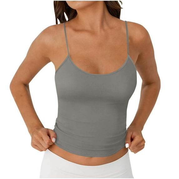 Plebaso Camisole Tops for Women Spaghetti Strap Tank Tops Solid Color Casual Basic Bottom Cami Undershirts