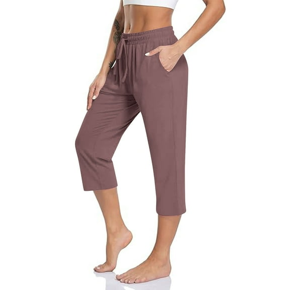 Plebaso Capri Pants for Women Casual High Waist Lounge Pants Loose Comfy Workout Capris with Pockets