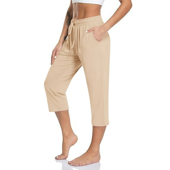 Plebaso Capri Pants for Women Casual High Waist Lounge Pants Loose Comfy Workout Capris with Pockets