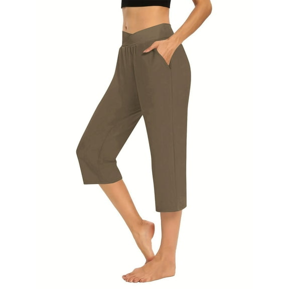 Plebaso Capri Pants for Women Crossover Stretch Capris with Pockets Womens Lounge Workout Yoga Pants