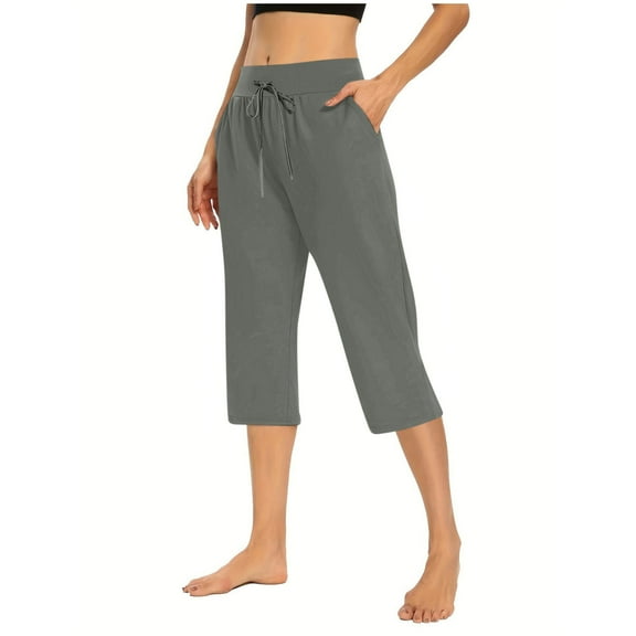 Plebaso Capri Pants for Women Drawstring Cropped Wide Leg Pants Lightweight Lounge Yoga Capris with Pockets
