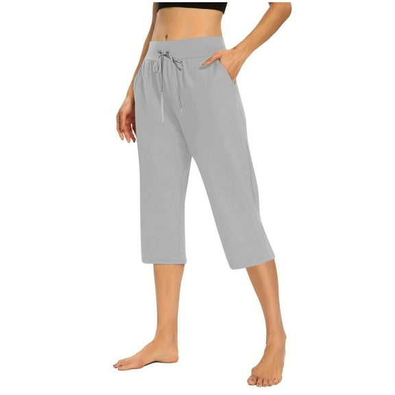 Plebaso Capri Pants for Women Drawstring Cropped Wide Leg Pants Lightweight Lounge Yoga Capris with Pockets