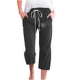 thumbnail image 1 of Plebaso Capris for Women Casual Solid Color Elastic Waist Cropped Pants with Pockets Women's Lounge Pants, 1 of 4