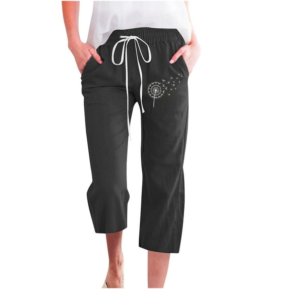 Plebaso Capris for Women Casual Solid Color Elastic Waist Cropped Pants with Pockets Women's Lounge Pants