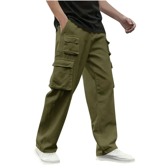 Plebaso Cargo Pants Mens Elastic Waist with Drawstring Casual Pants Open Bottom Mens Pocket Trousers
