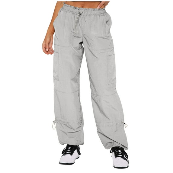 Plebaso Cargo Pants for Women Solid Color Elastic Waist Drawstring Cinch Bottom Sweatpants Ladies Workout Out Long Trousers