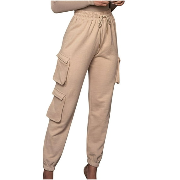 Plebaso Cargo Pants for Women Solid Color High-Waisted Multiple Pockets Overalls Trousers Ladies Workout Out Sports Pants