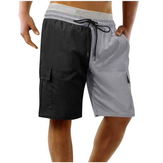 Plebaso Cargo Shorts for Men Color Block Lightweight Hiking Shorts Mens Drawstring Outdoor Work Shorts