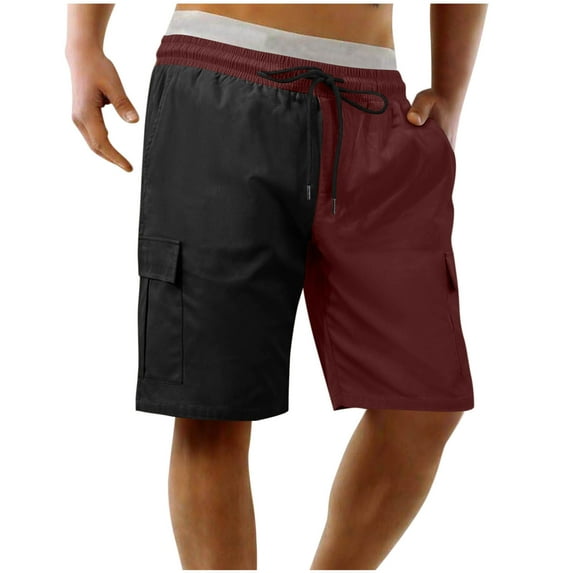 Plebaso Cargo Shorts for Men Color Block Lightweight Hiking Shorts Mens Drawstring Outdoor Work Shorts