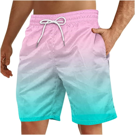 Plebaso Casual Beach Shorts for Men Drawstring Gradient Print Shorts Mens Lightweight Summer Short Pants