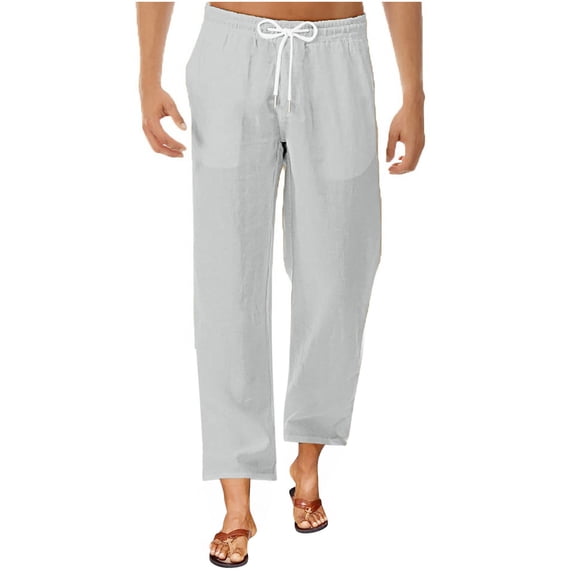 Plebaso Casual Pants for Men Drawstring Loose Straight Leg Pants Mens Lightweight Trousers with Pockets