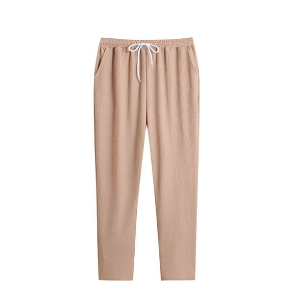 Plebaso Casual Pants for Men Drawstring Straight Leg Pants Lightweight Mens Summer Plain Lounge Trousers