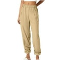 thumbnail image 1 of Plebaso Casual Pants for Women Cotton Linen Elastic Waist Pants Plain Lightweight Pants with Pockets, 1 of 7