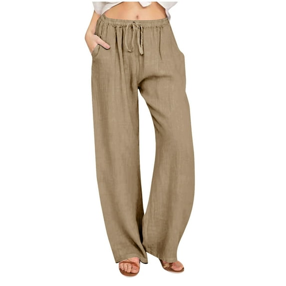 Plebaso Casual Pants for Women Drawstring High Waist Womens Wide Leg Solid Color Trousers with Pockets