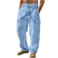 thumbnail image 1 of Plebaso Cotton Linen Cargo Pants for Men Elastic Waist Pants with Pockets Mens Casual Beach Trousers, 1 of 5